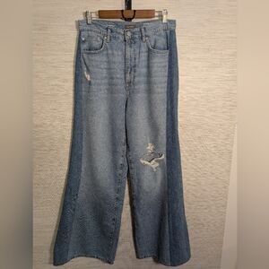 DL1961 Hepburn High Rise Wide Leg Vintage Upcycled Light Distressed 2 Tone Jeans